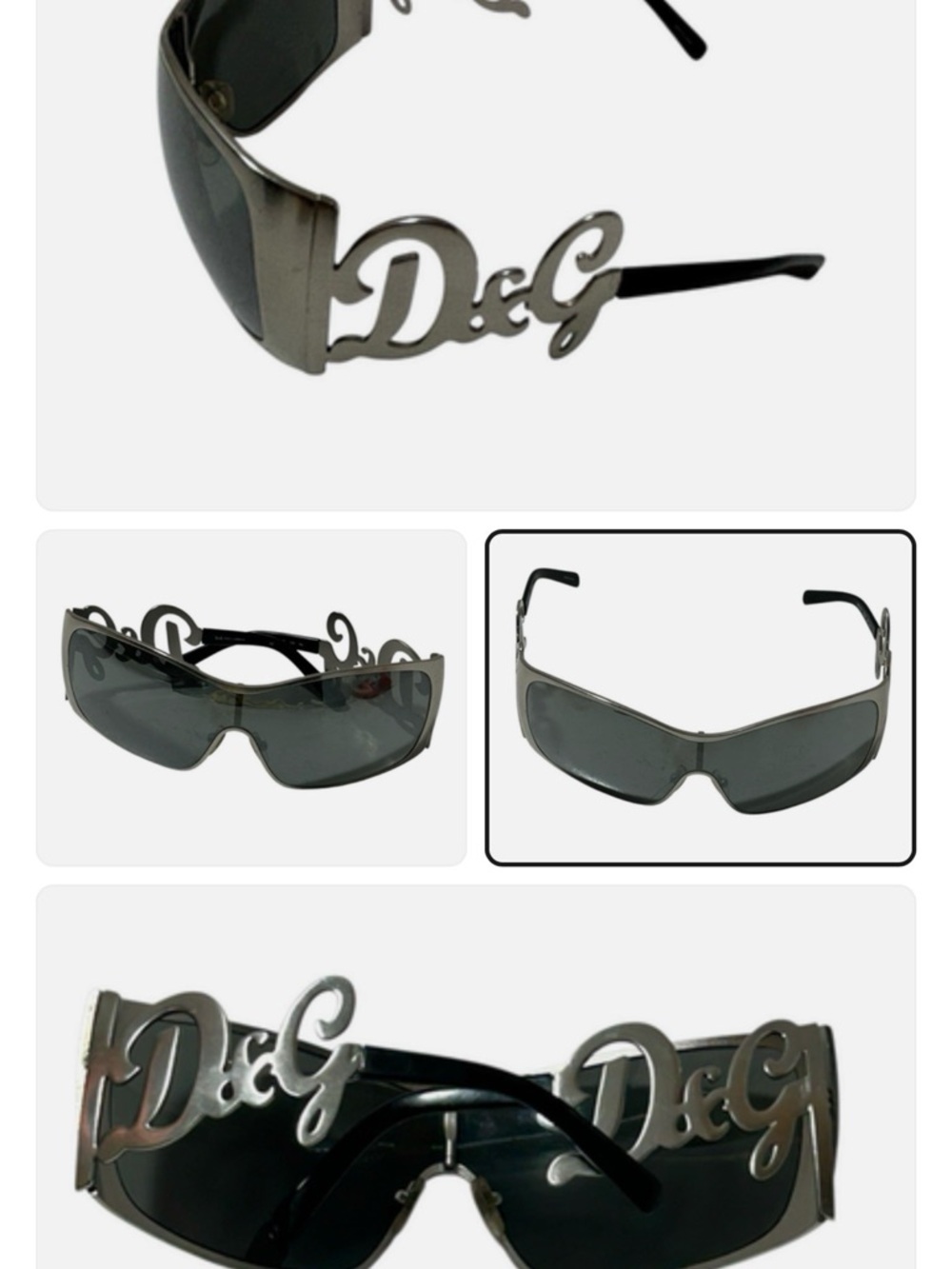 D&G Silver and Black Logo Shield Sunglasses